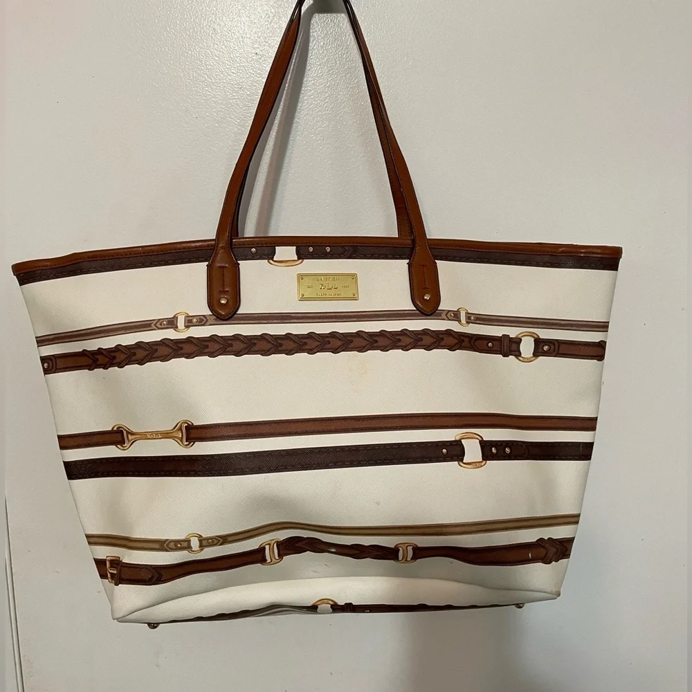 Lauren Ralph Lauren large Equestrian belting lined tote Shopper Travel Bag